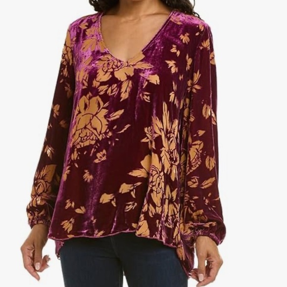 Johnny Was Tops - Johnny Was NWT Vida Floral Burnout Velvet Long Sleeve Vneck Silk Rayon Blouse